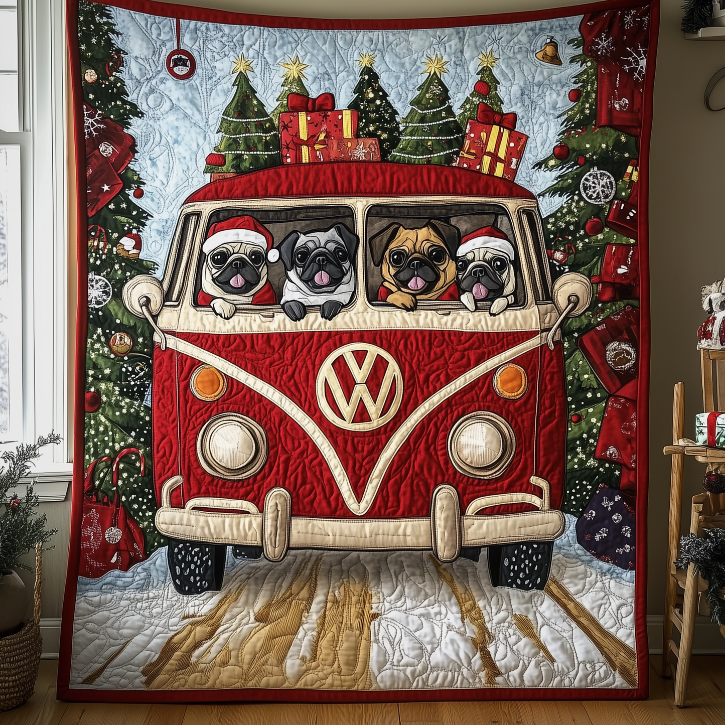 Happy Holiday Pugs Quilted Blanket GFTONL1448