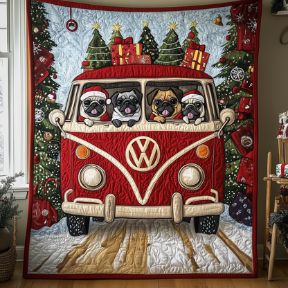 Happy Holiday Pugs Quilted Blanket GFTONL1448