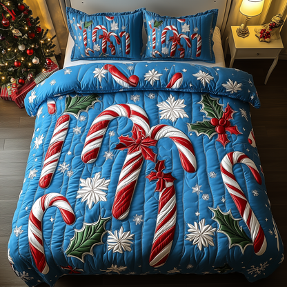 Cheerful Candy Cane 3-Piece Quilted Bedding Set GFTONL1516