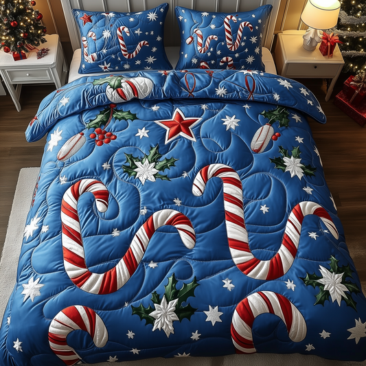 Cheerful Candy Cane 3-Piece Quilted Bedding Set GFTONL1519