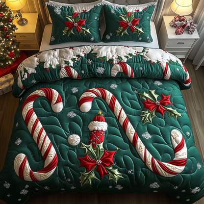 Cheerful Candy Cane 3-Piece Quilted Bedding Set GFTONL1526