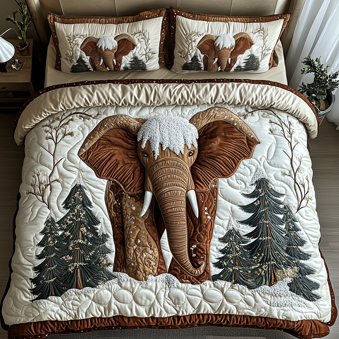 Winter Elephant 3-Piece Quilted Bedding Set GFTONL1549
