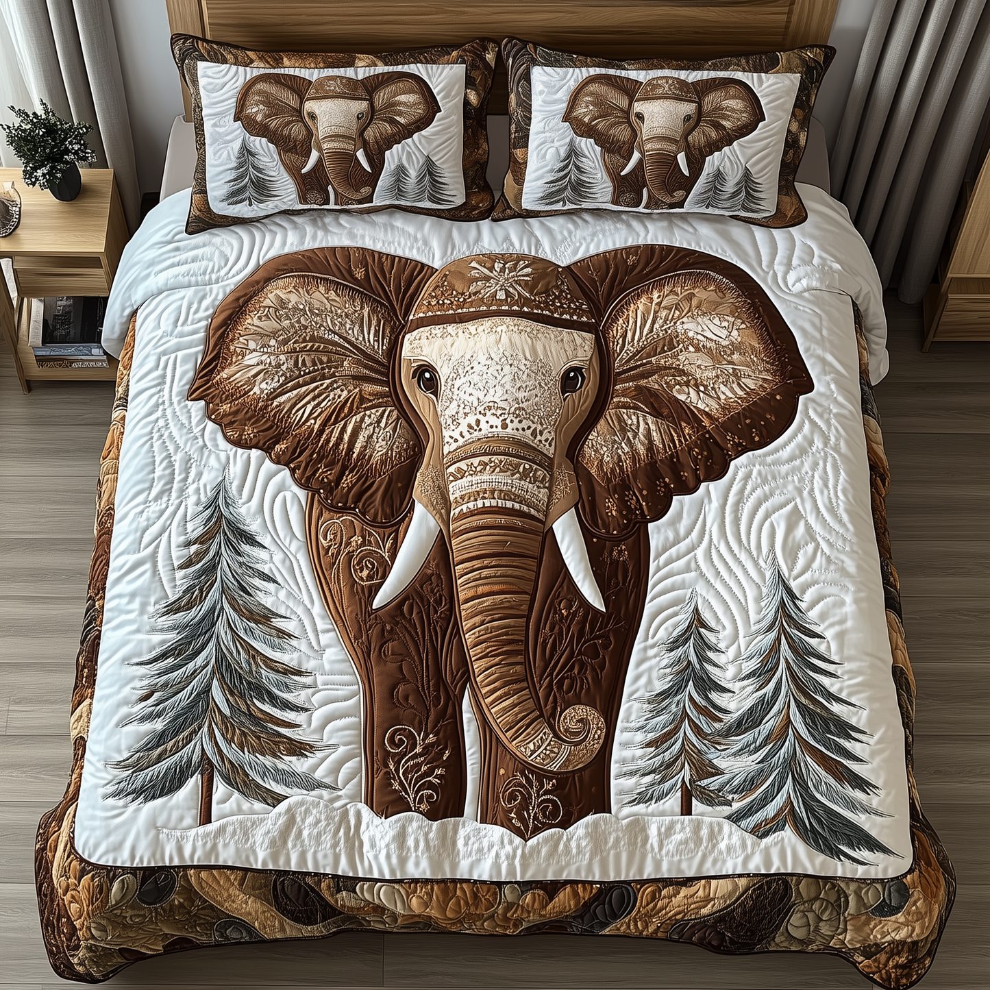 Winter Elephant 3-Piece Quilted Bedding Set GFTONL1550