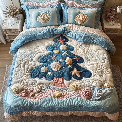 Costal Christmas Tree 3-Piece Quilted Bedding Set GFTONL1565
