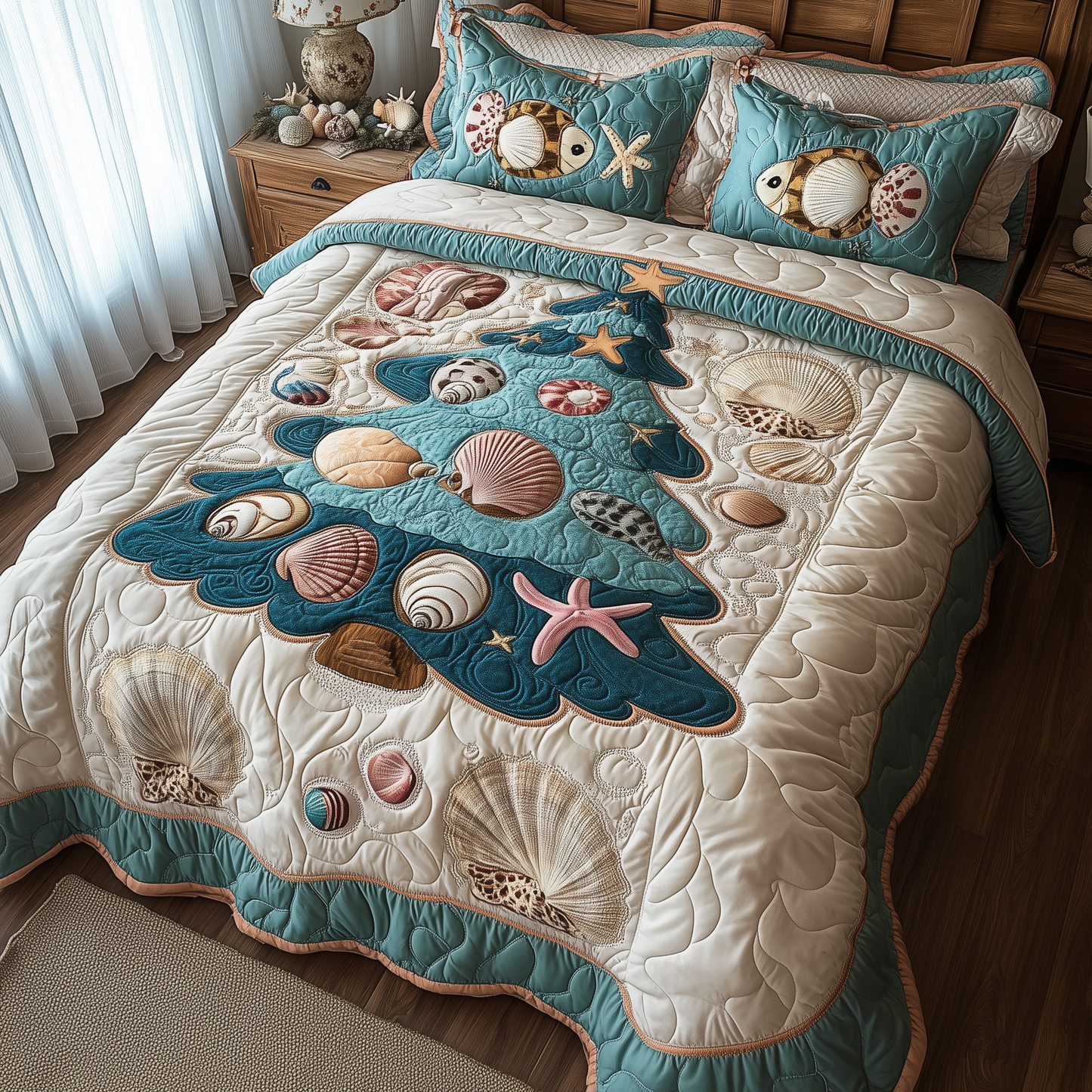 Costal Christmas Tree 3-Piece Quilted Bedding Set GFTONL1566