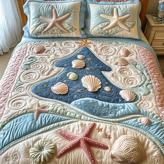 Costal Christmas Tree 3-Piece Quilted Bedding Set GFTONL1567