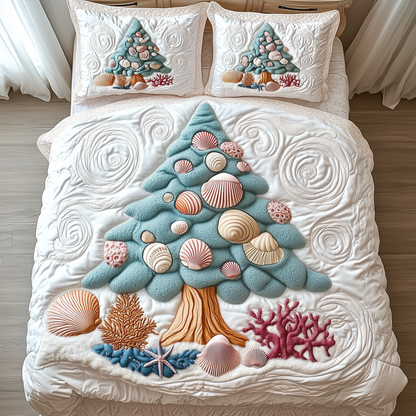 Costal Christmas Tree 3-Piece Quilted Bedding Set GFTONL1568