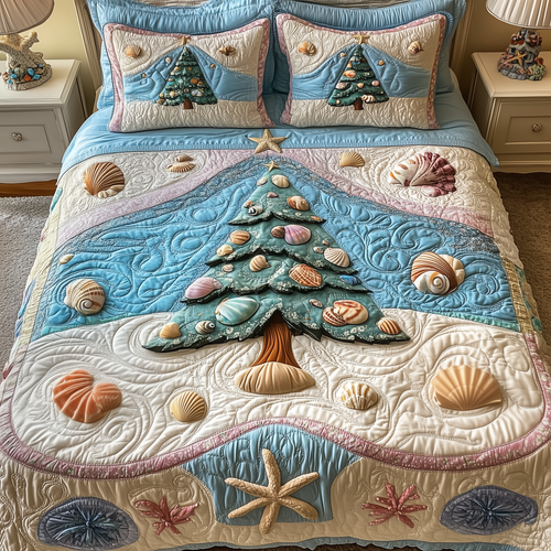 Costal Christmas Tree 3-Piece Quilted Bedding Set GFTONL1570