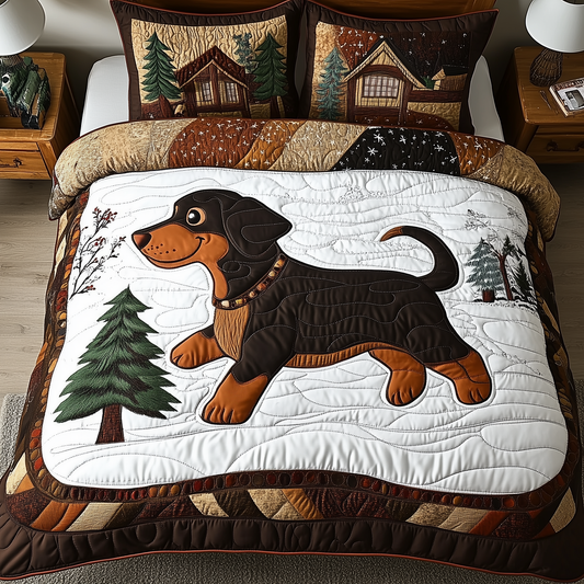 Joyful Dachshund 3-Piece Quilted Bedding Set GFTONL1573