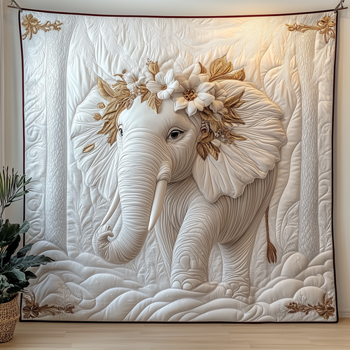 Charming White Elephant Quilted Blanket GFTONL1597