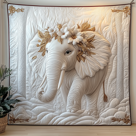 Charming White Elephant Quilted Blanket GFTONL1597