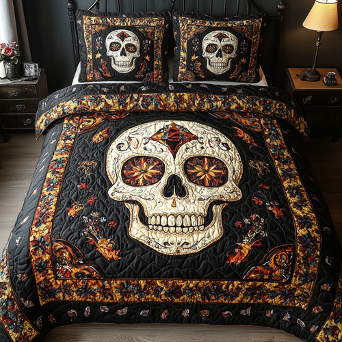 Vintage Bold Skull 3-Piece Quilted Bedding Set GFTONL1607