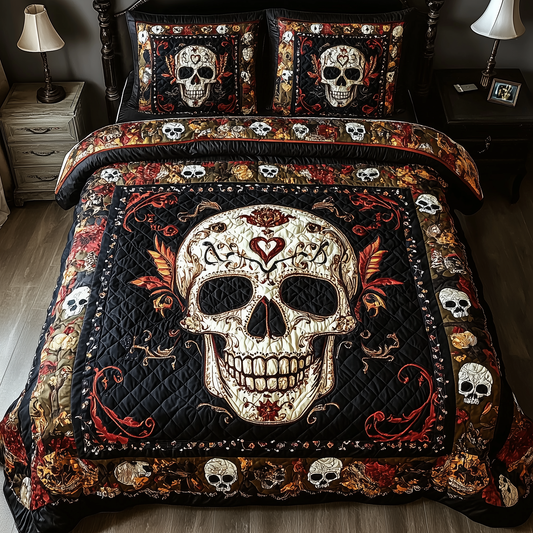 Vintage Bold Skull 3-Piece Quilted Bedding Set GFTONL1608
