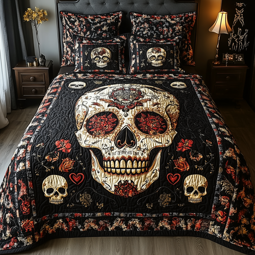 Vintage Bold Skull 3-Piece Quilted Bedding Set GFTONL1611