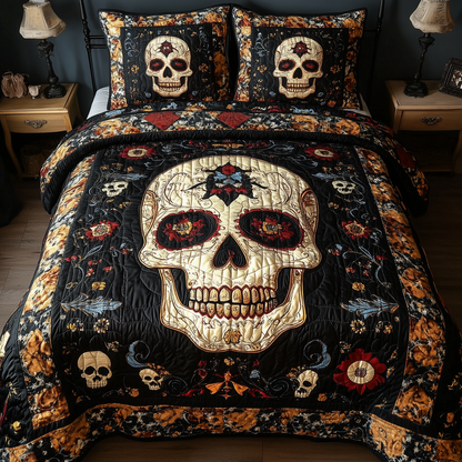 Vintage Bold Skull 3-Piece Quilted Bedding Set GFTONL1614