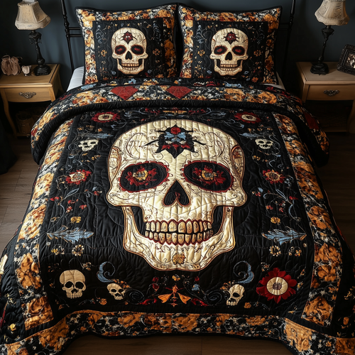 Vintage Bold Skull 3-Piece Quilted Bedding Set GFTONL1614