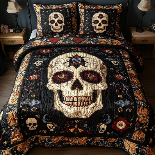 Vintage Bold Skull 3-Piece Quilted Bedding Set GFTONL1614