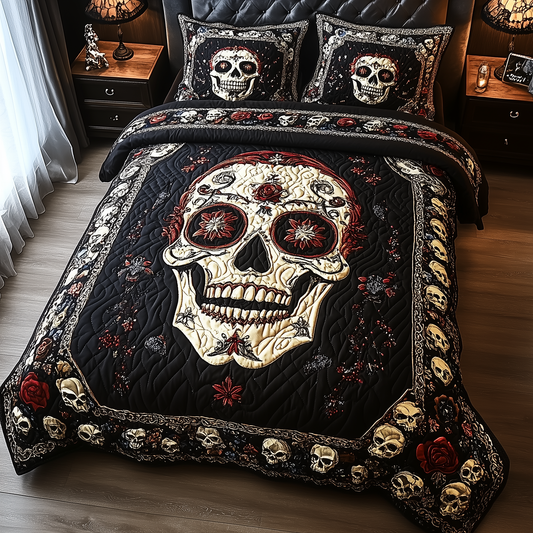 Vintage Bold Skull 3-Piece Quilted Bedding Set GFTONL1622