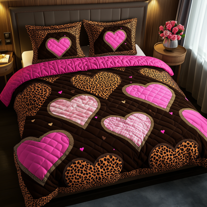 Pink Leopard Heart 3-Piece Quilted Bedding Set GFTONL1690