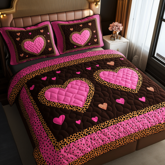 Pink Leopard Heart 3-Piece Quilted Bedding Set GFTONL1692