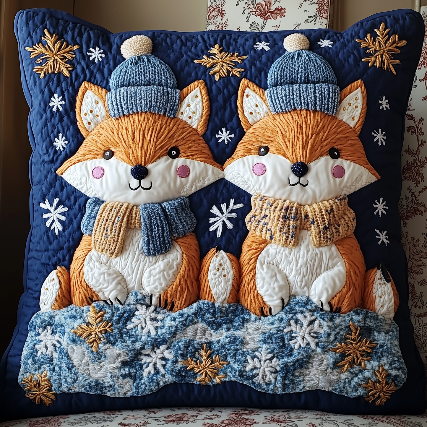 Adorable Fox Friends Quilted Pillow Case GFTONL1710