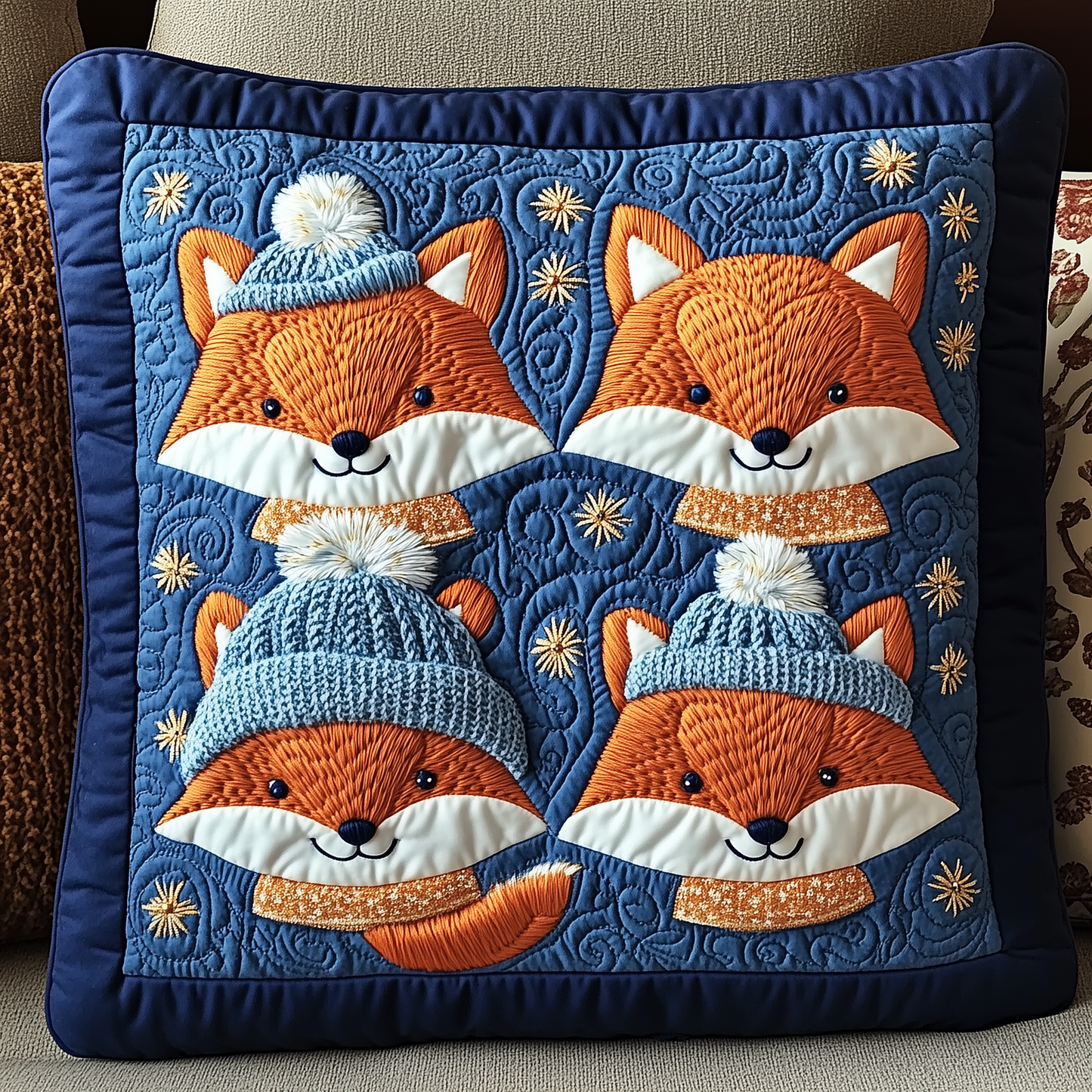 Adorable Fox Friends Quilted Pillow Case GFTONL1713