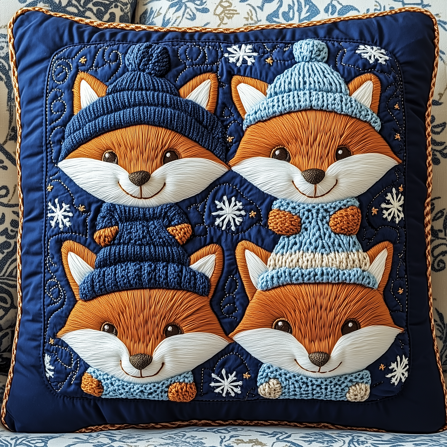 Adorable Fox Friends Quilted Pillow Case GFTONL1714