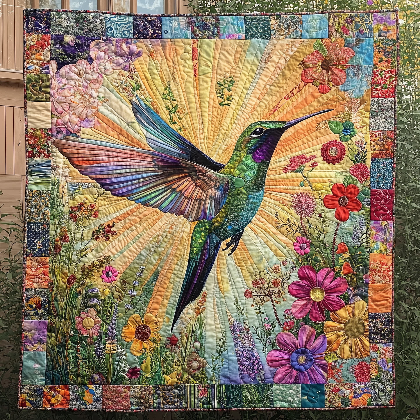 Hummingbird Sunshine Garden Quilted Blanket GFTONL1722