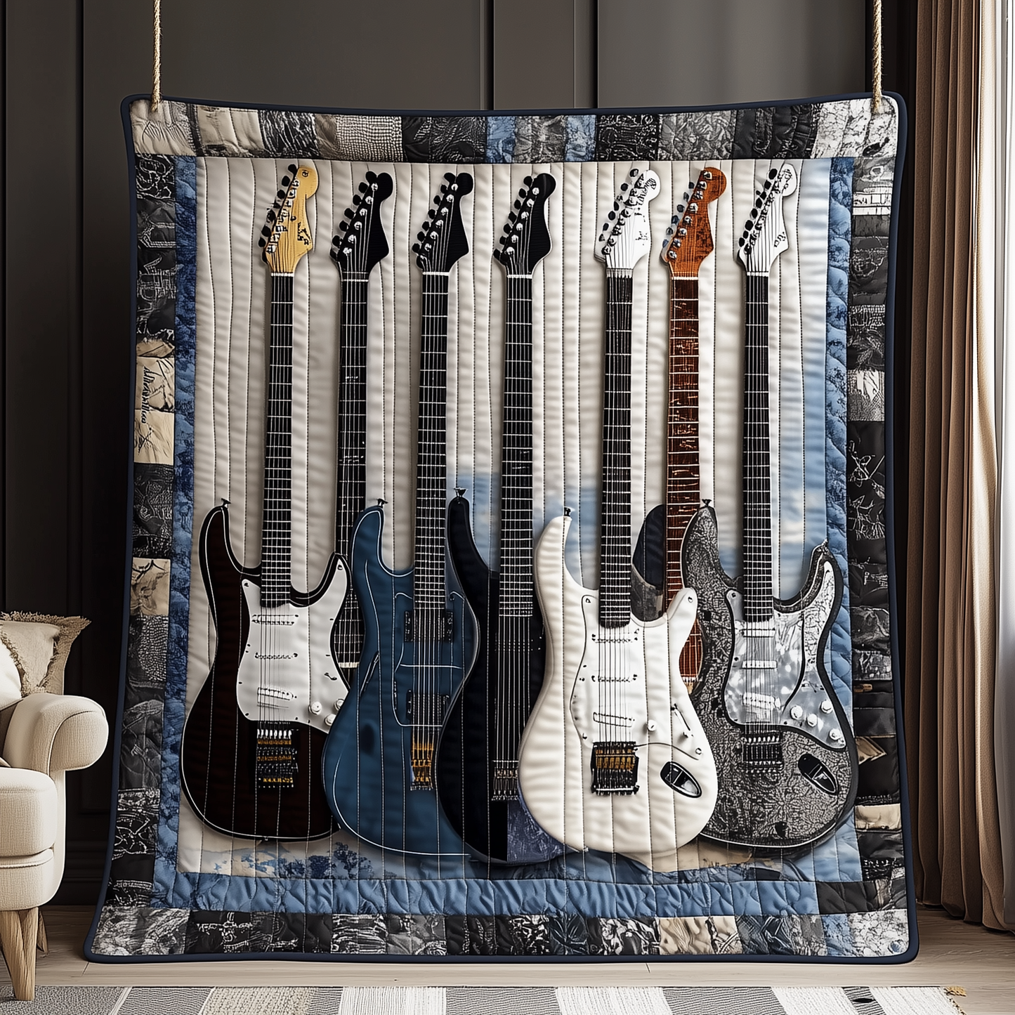 Melodic Strings Guitar Quilted Blanket GFTONL1772