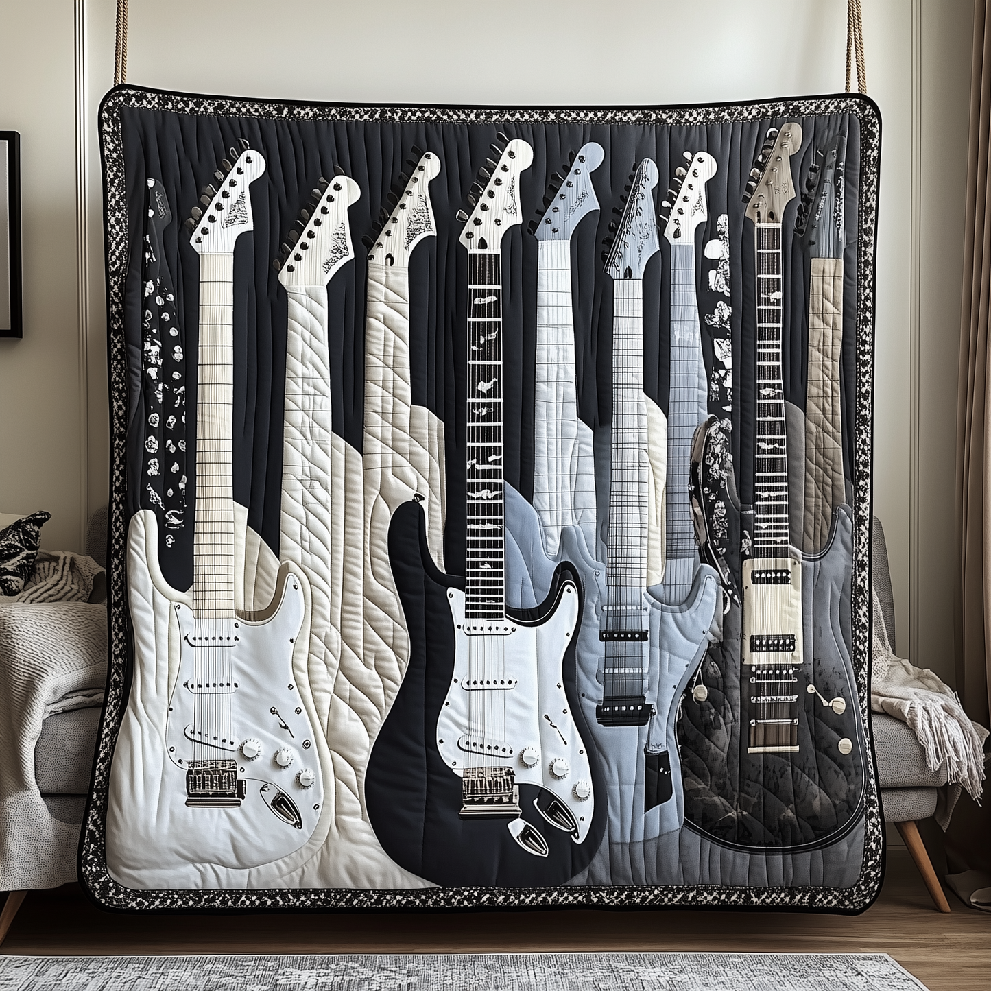 Melodic Strings Guitar Quilted Blanket GFTONL1773