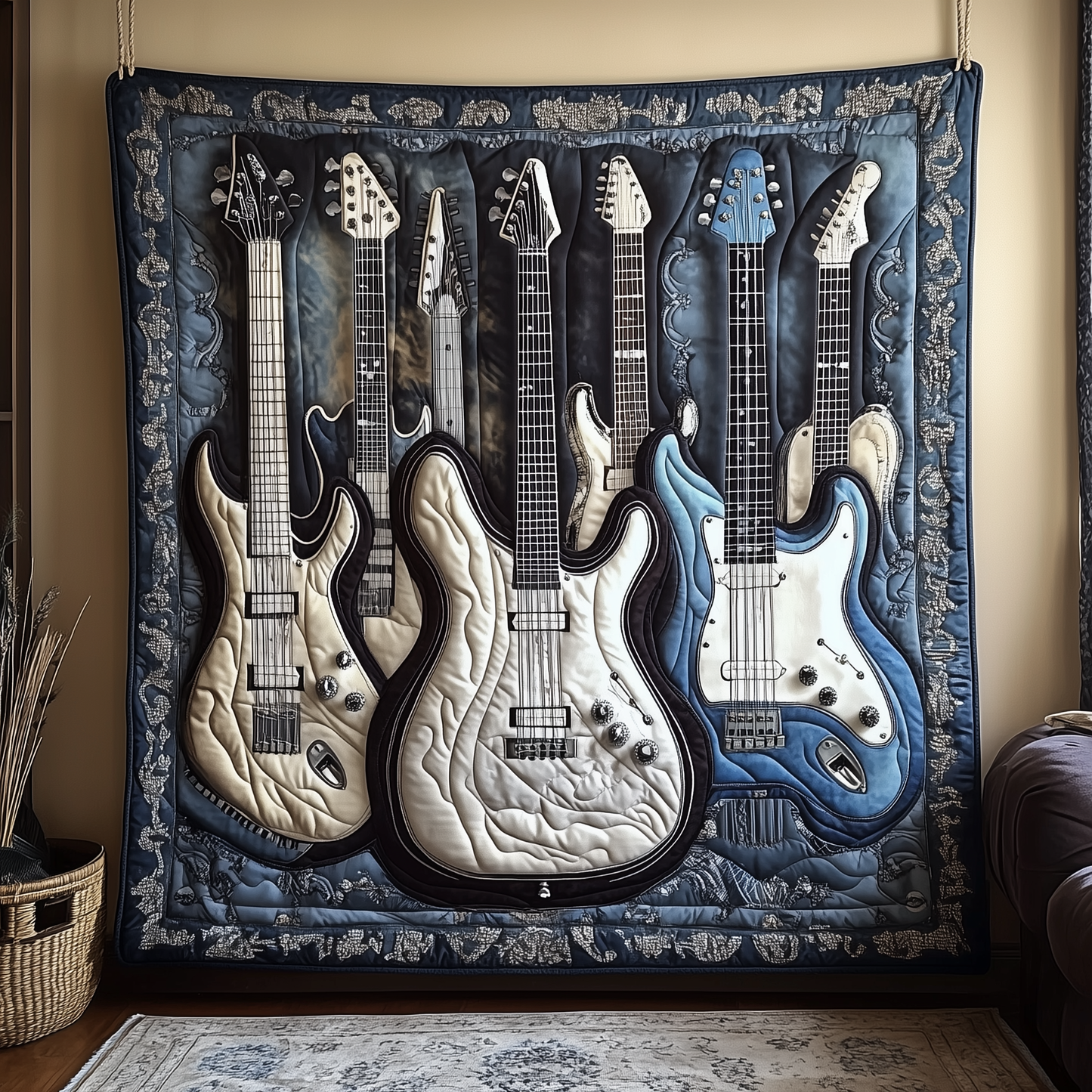 Melodic Strings Guitar Quilted Blanket GFTONL1778
