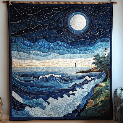 Blue Sea In Moonlight Quilted Blanket GFTONL1807