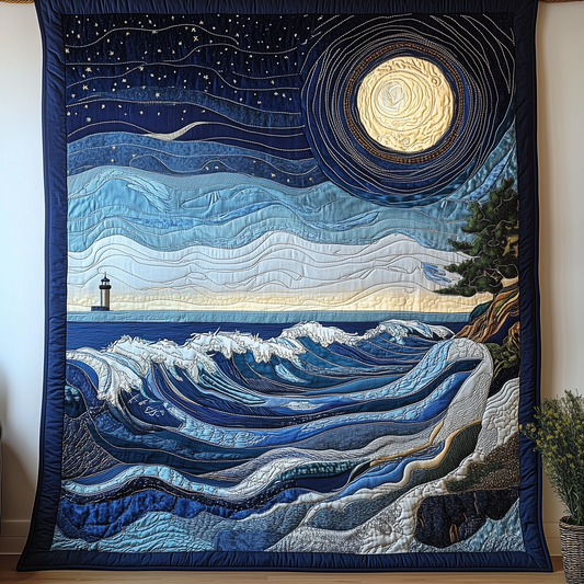Blue Sea In Moonlight Quilted Blanket GFTONL1808