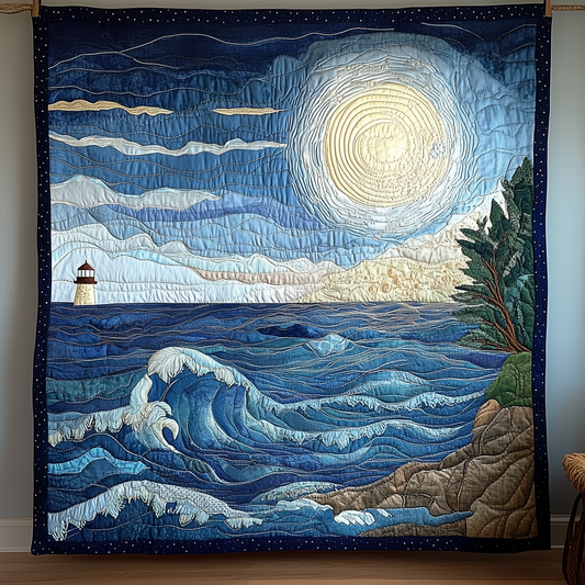 Blue Sea In Moonlight Quilted Blanket GFTONL1809