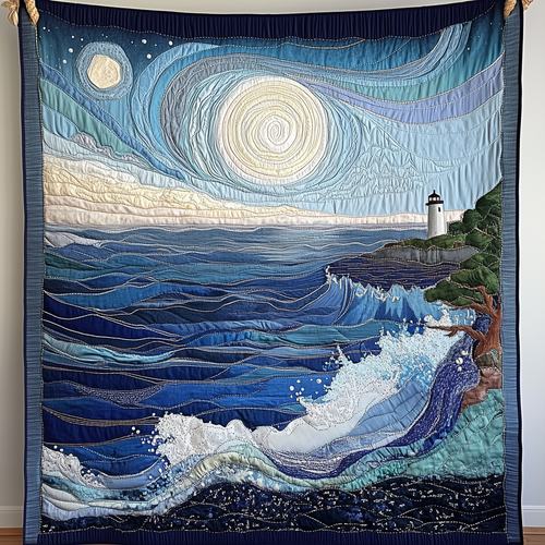 Blue Sea In Moonlight Quilted Blanket GFTONL1810