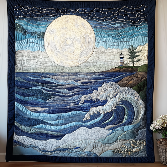 Blue Sea In Moonlight Quilted Blanket GFTONL1812