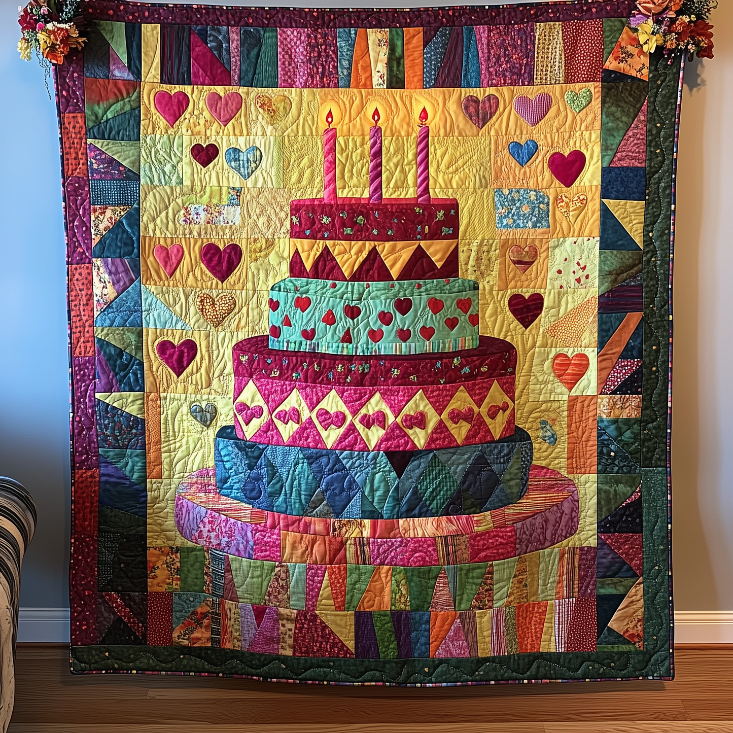 Cheerful Birthday Cake Quilted Blanket GFTONL1822