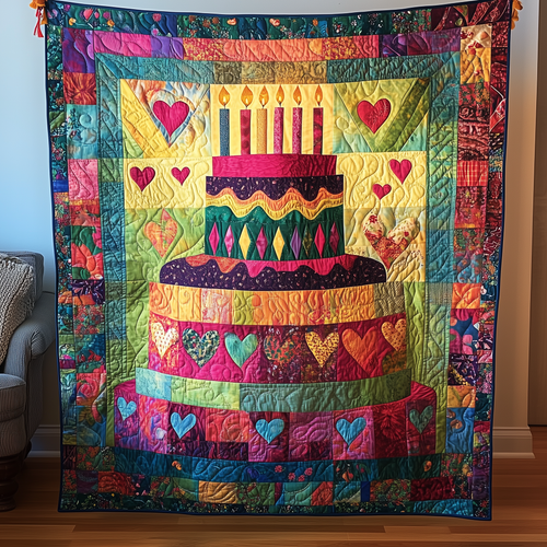 Cheerful Birthday Cake Quilted Blanket GFTONL1823