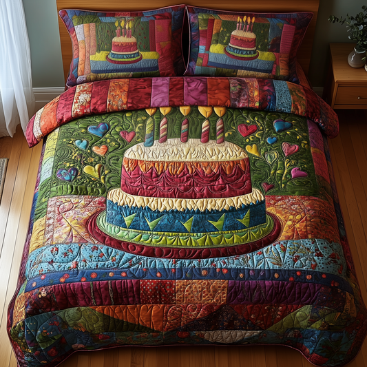 Vintage Birthday Cake 3-Piece Quilted Bedding Set GFTONL1825