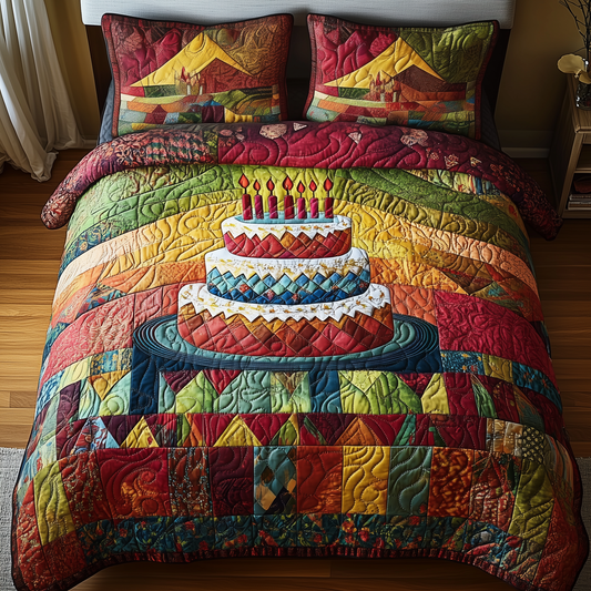 Vintage Birthday Cake 3-Piece Quilted Bedding Set GFTONL1826