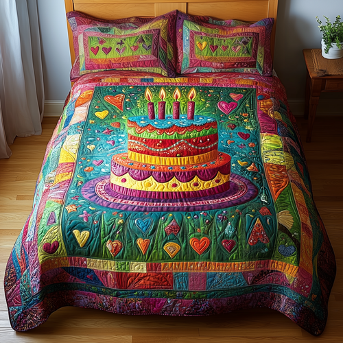 Vintage Birthday Cake 3-Piece Quilted Bedding Set GFTONL1828
