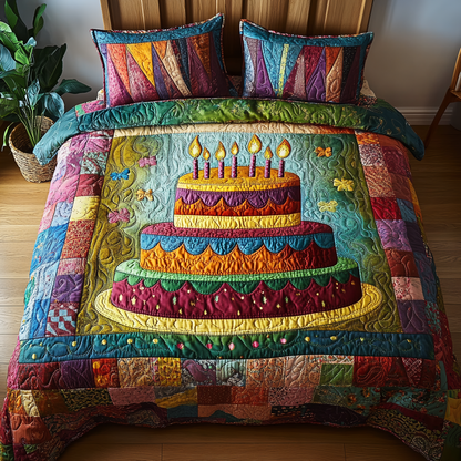Vintage Birthday Cake 3-Piece Quilted Bedding Set GFTONL1829