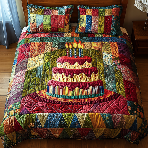 Vintage Birthday Cake 3-Piece Quilted Bedding Set GFTONL1830