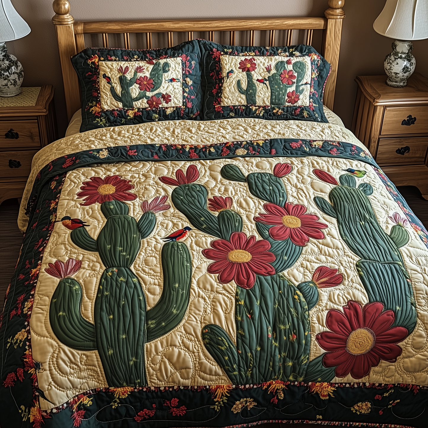 Cactus Dreamer 3-Piece Quilted Bedding Set GFTONL1853