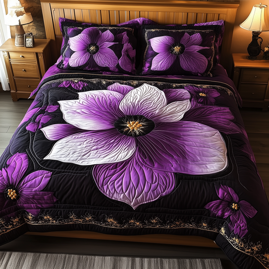 Dark Purple Flower 3-Piece Quilted Bedding Set GFTONL1876