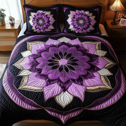 Dark Purple Flower 3-Piece Quilted Bedding Set GFTONL1877