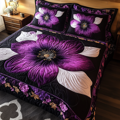 Dark Purple Flower 3-Piece Quilted Bedding Set GFTONL1880