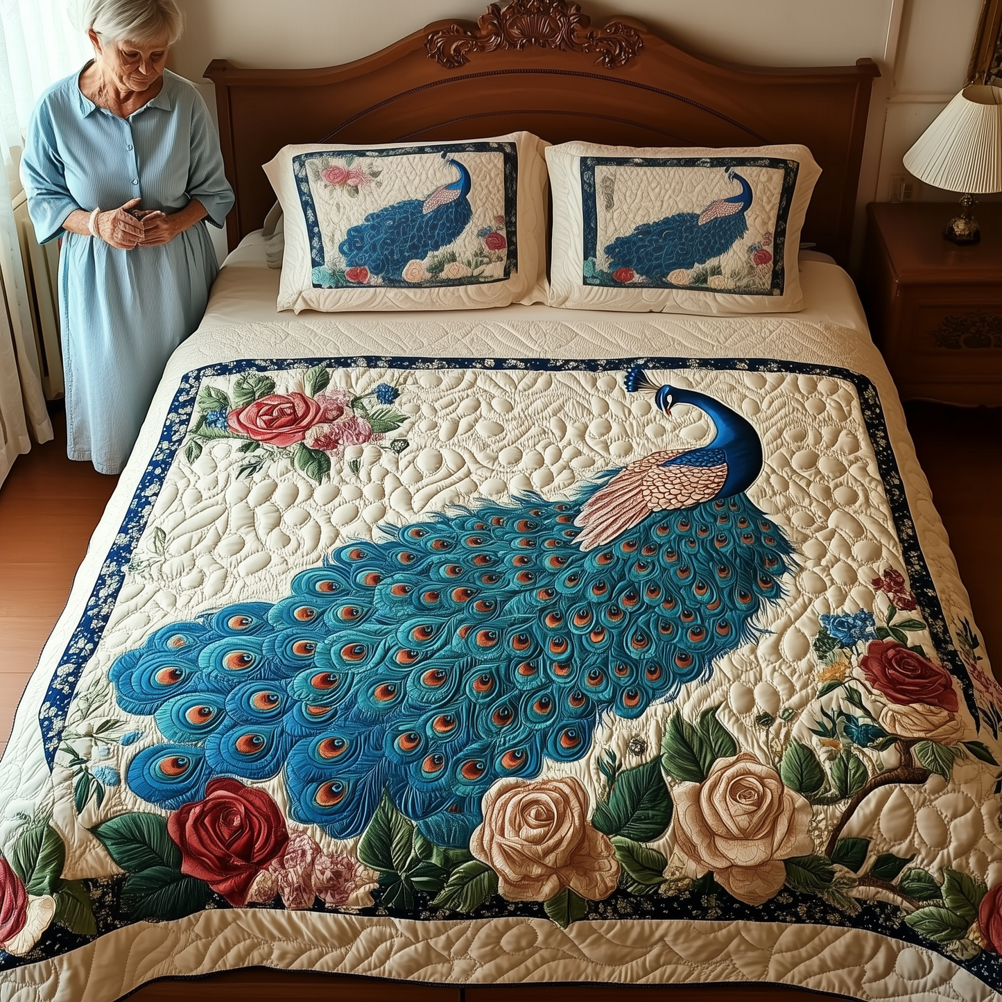 Royal Peacock 3-Piece Quilted Bedding Set GFTONL1903