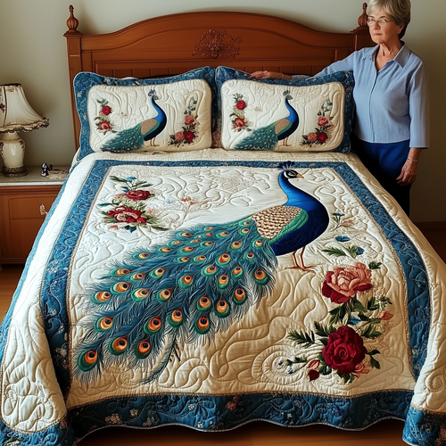 Royal Peacock 3-Piece Quilted Bedding Set GFTONL1904