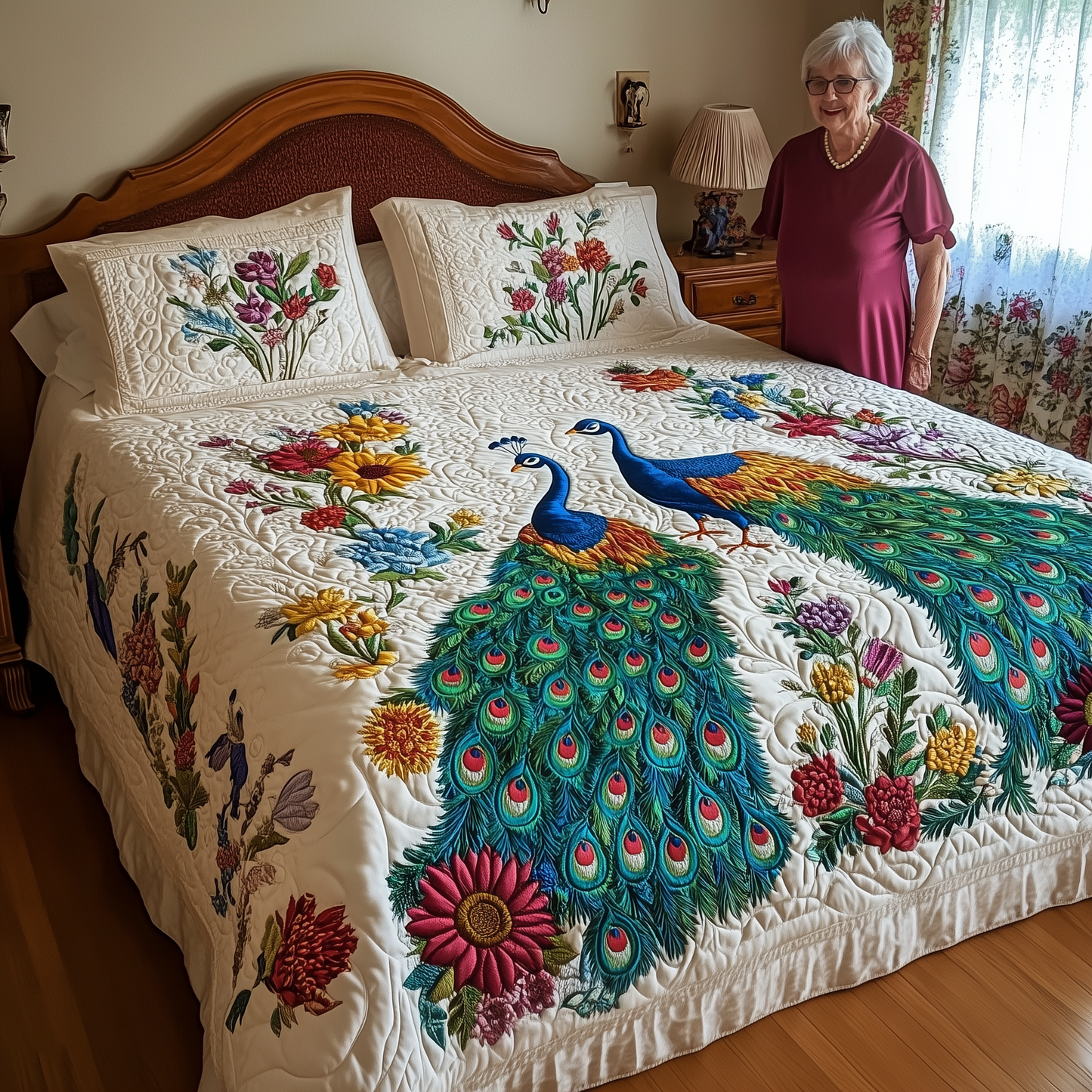 Royal Peacock 3-Piece Quilted Bedding Set GFTONL1906